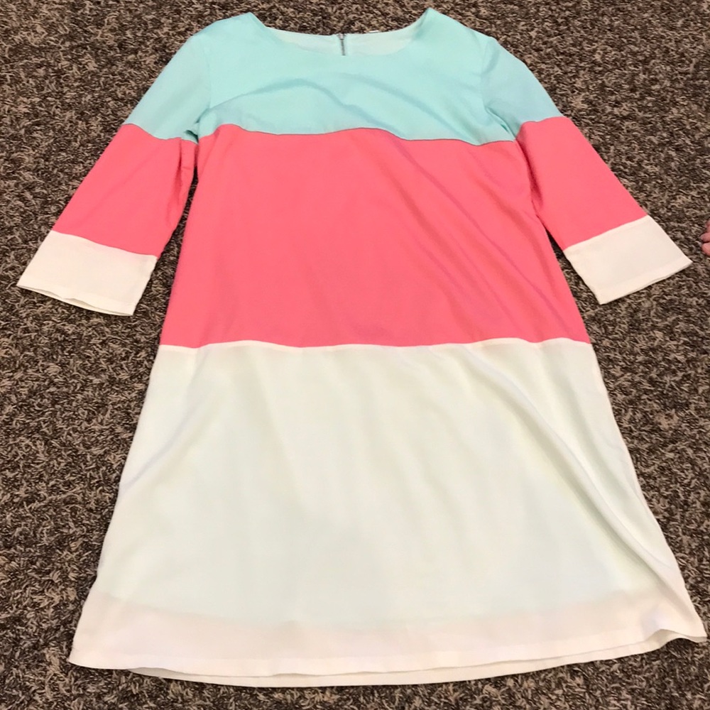 Teal/ coral and cream dress